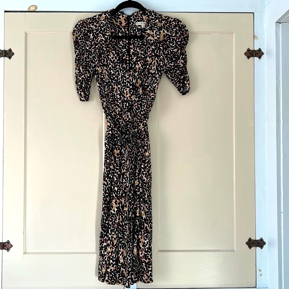 Nanette Lepore Belted Geometric Print Crossover Bust Dress Ruched Sleeves size 2